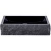 Novatto Square Black Granite Vessel Sink with Chiseled Exterior and Matte Black Drain NOSV-ANSQMB